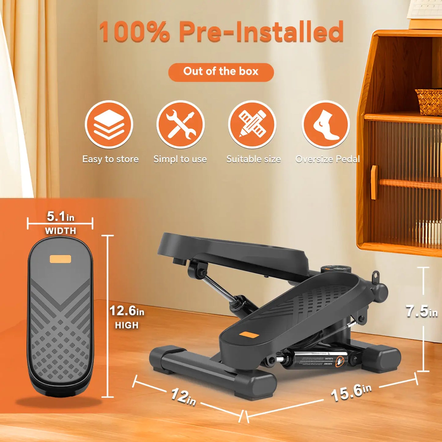 Compact Power Stepper β 330LBS Home Workout Machine with Resistance Bands & LCD Tracker for Cardio, Toning & Office Fitness