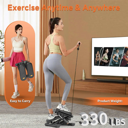 Compact Power Stepper – 330LBS Home Workout Machine with Resistance Bands & LCD Tracker for Cardio, Toning & Office Fitness
